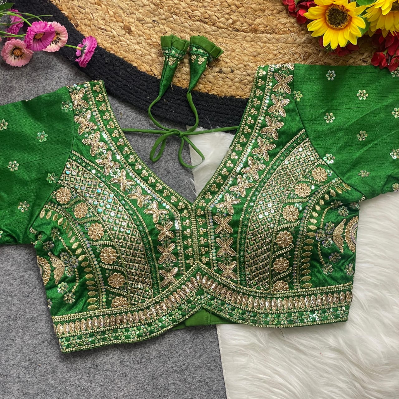 BEAUTIFUL APPLE CUT HEAVY CODDING+THREAD WORK BRIDAL  - PREMIUM READYMADE BLOUSE