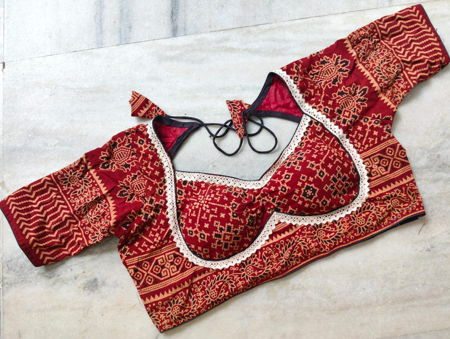Ajrak Mumtaz With Lace Work - Premium Readymade Blouse