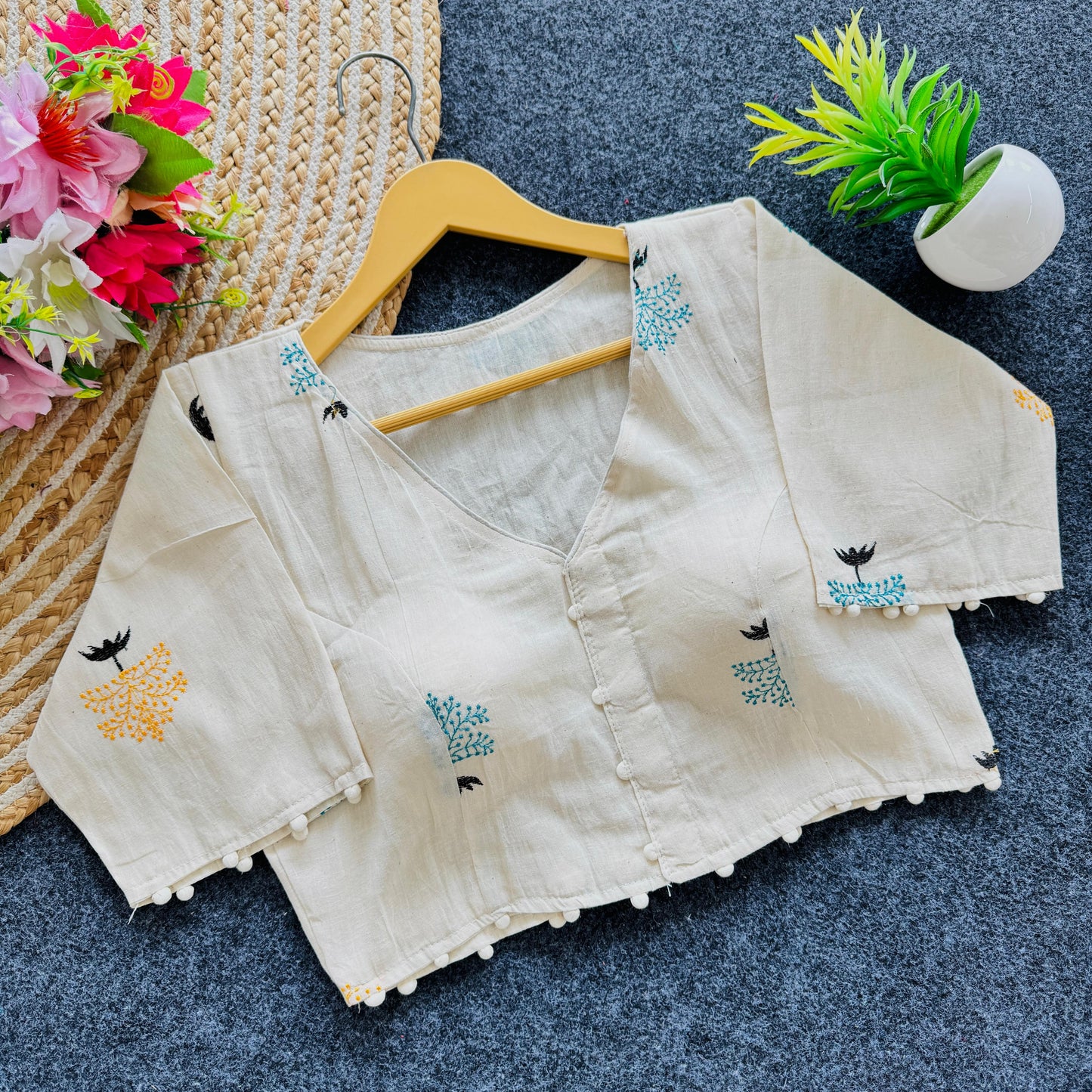 A beauty of embroidery work ready made blouse