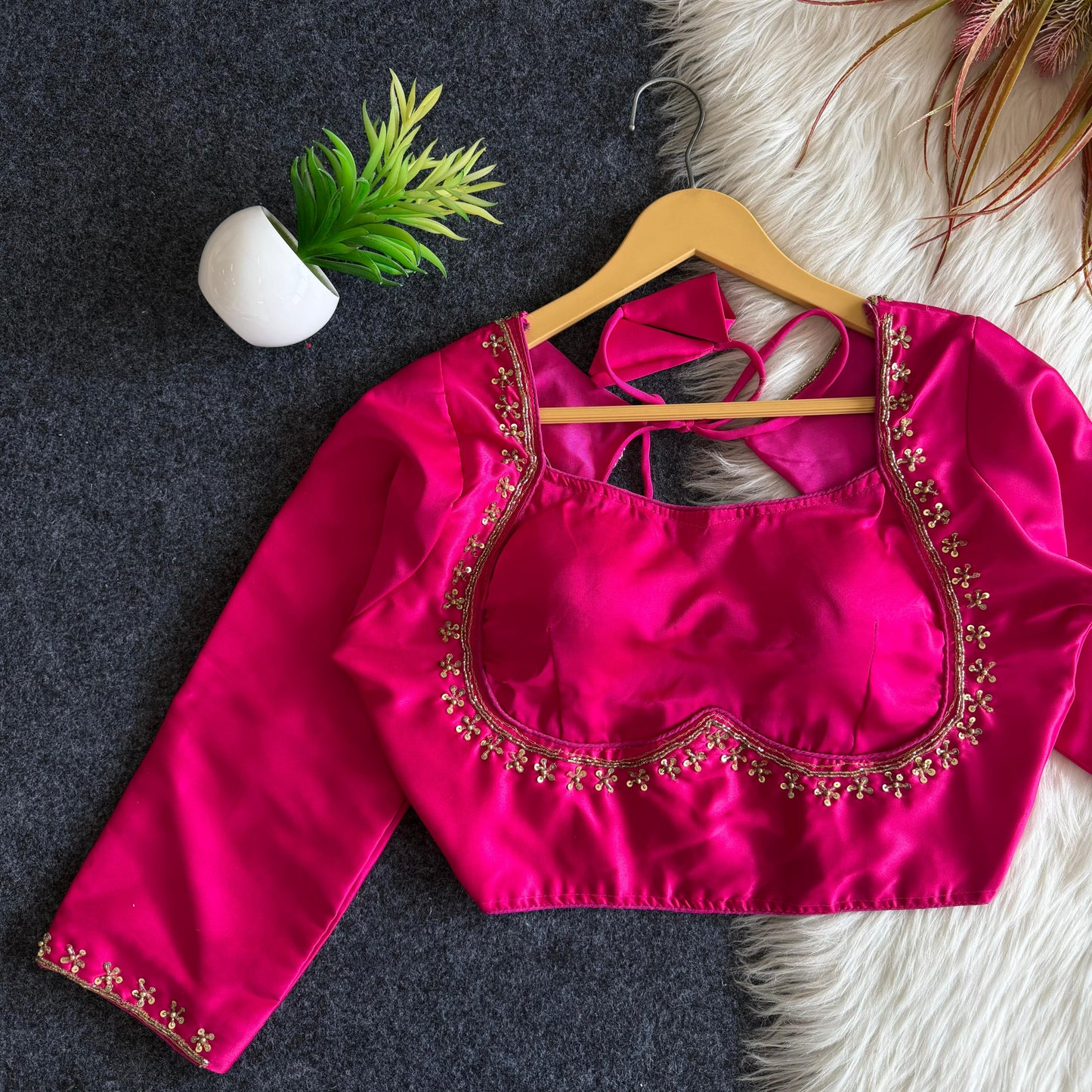 A beauty of golden handwork and sequins all over ready made blouse