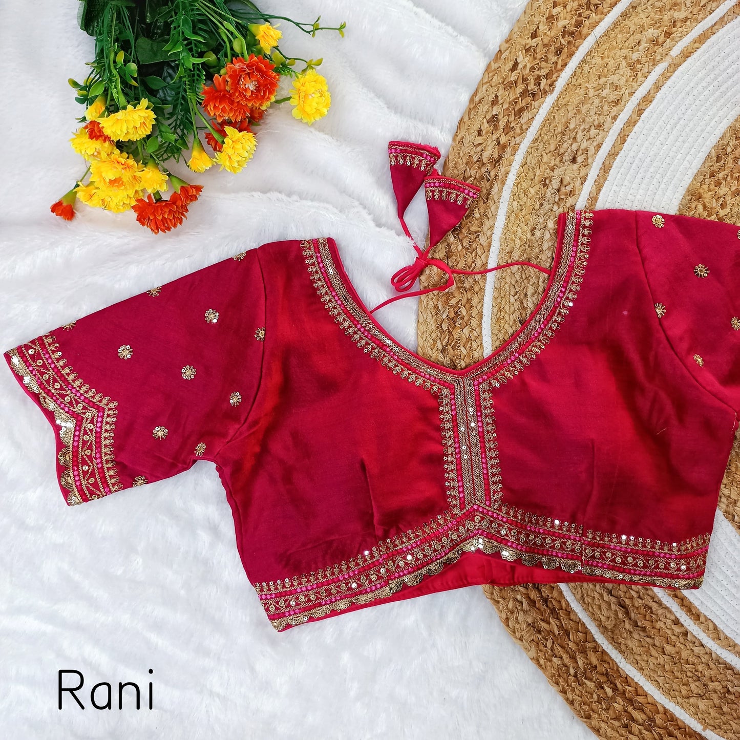 EXCLUSIVE MULTY COLOUR THREADS, JARI, SEQUINS APPLE CUT WORK EMBROIDERY READY MADE BLOUSES