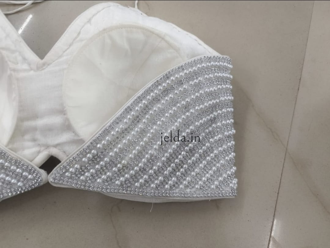Exclusive pearl work v neck  - custom made blouses