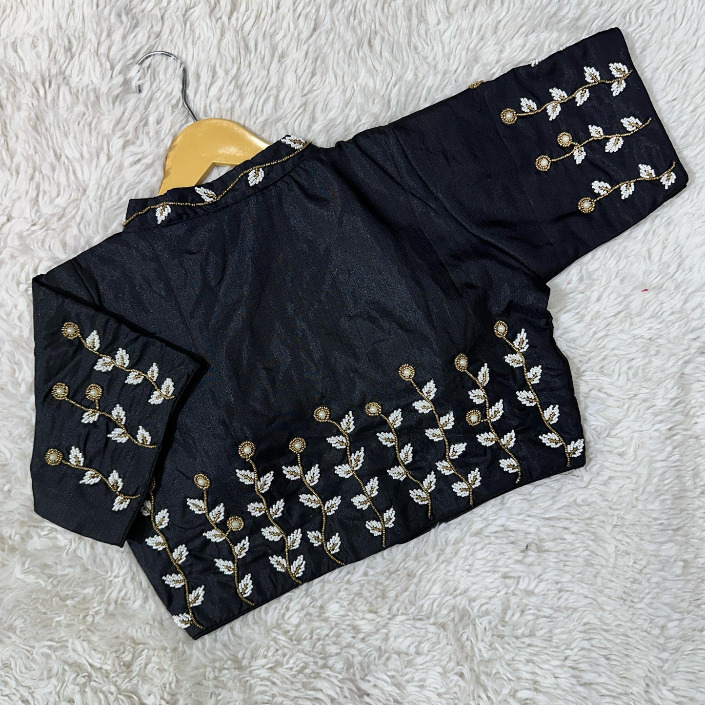 Beautiful handwork all over back and sleeves with designer handcrafted collar ready made blouse