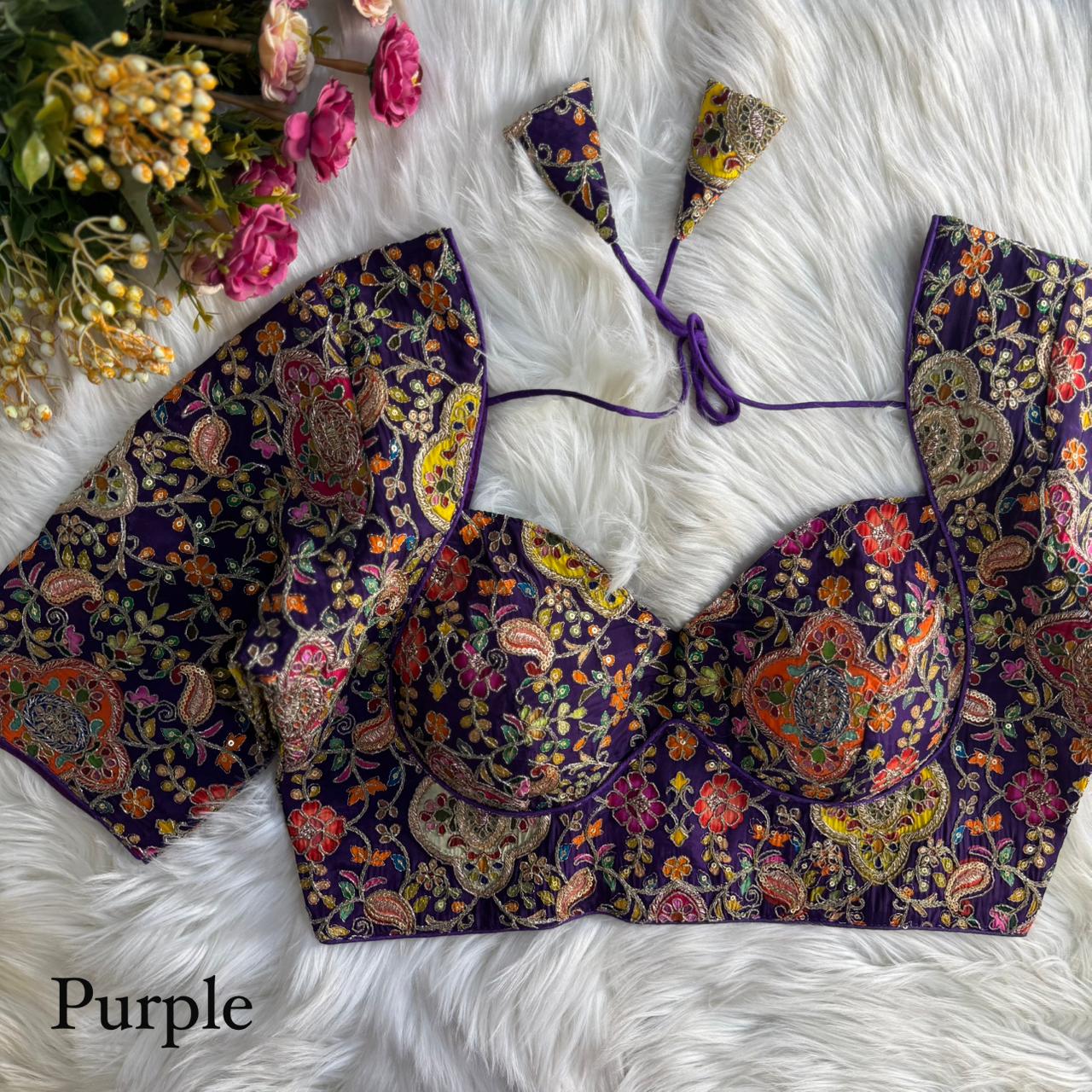 Heavy Embroidery With Beautiful Position Print ready made blouse