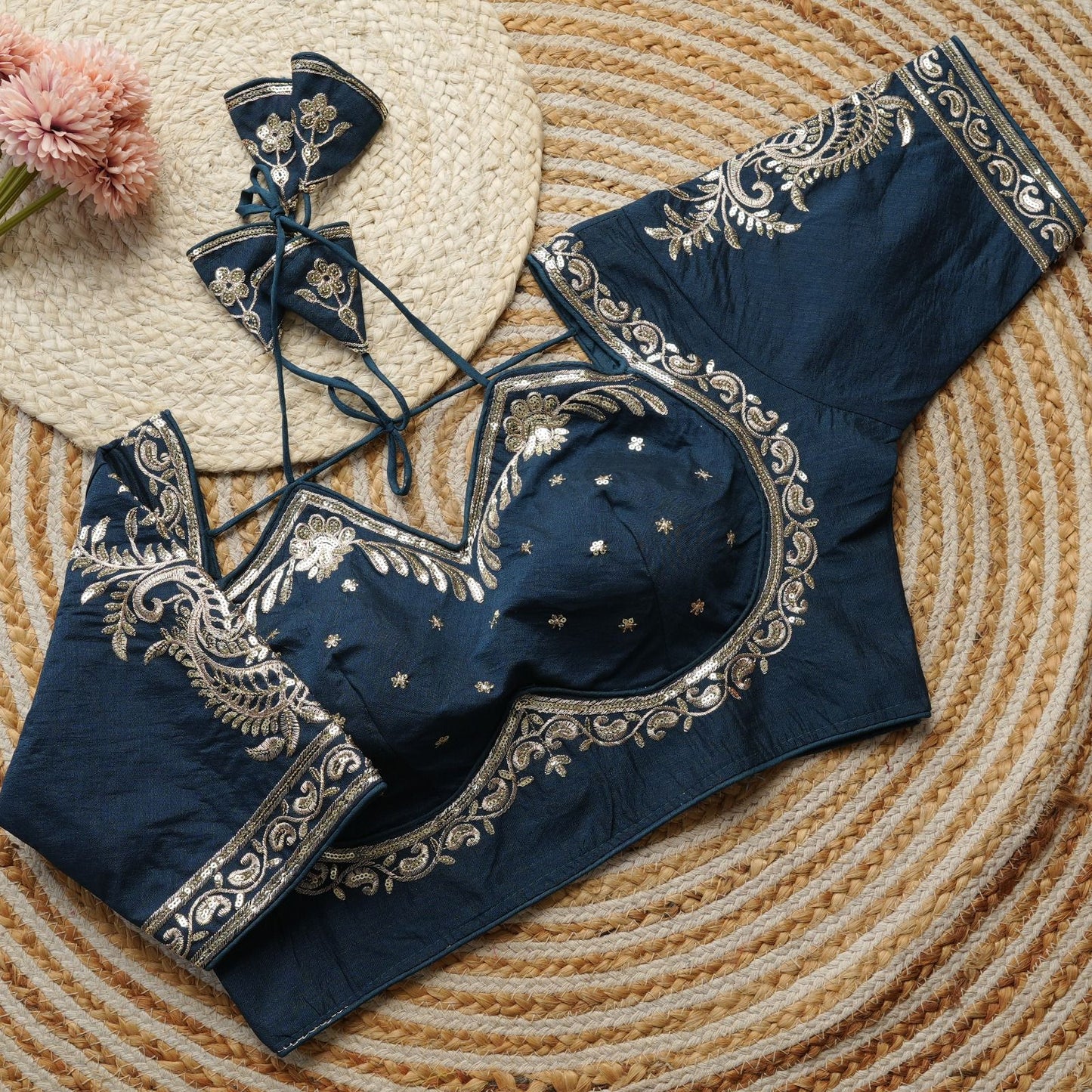 Beautiful golden embroidery work ready made blouses
