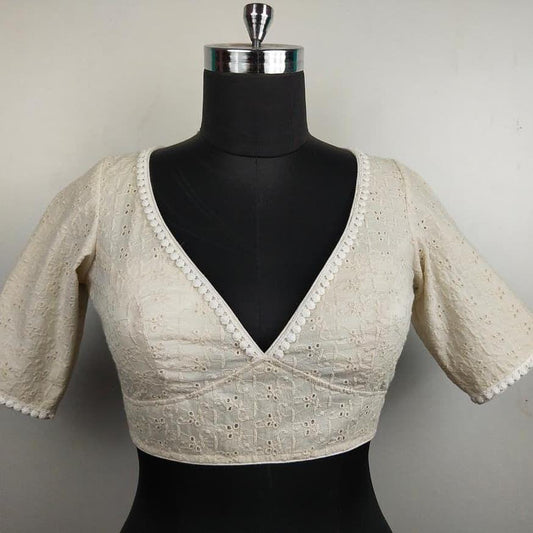 Hakoba cotton v neck backless Designer Blouse