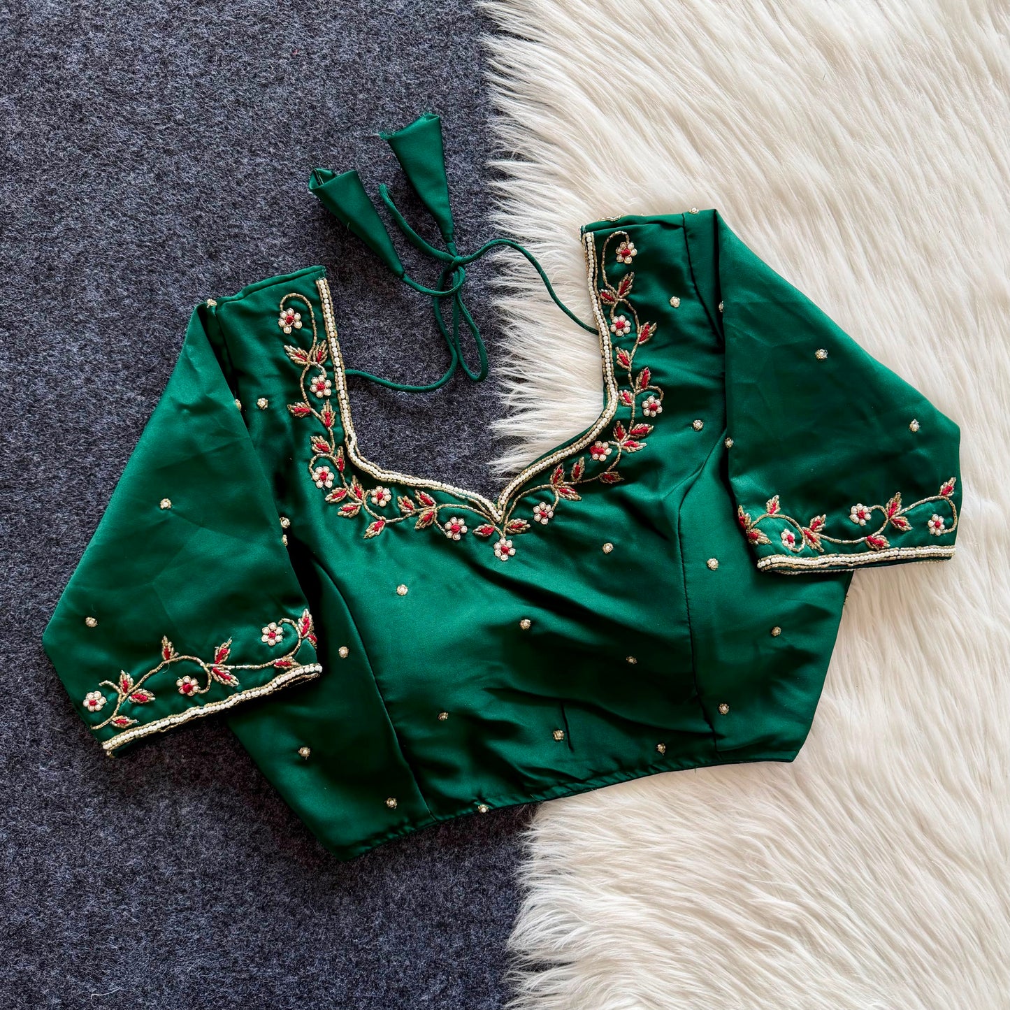 Beautiful handwork all over blouse with hand thread touch all over ready made blouse