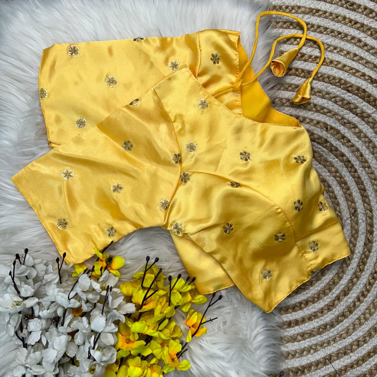 Presenting Beautiful satin fabric with all over zari ready made blouses
