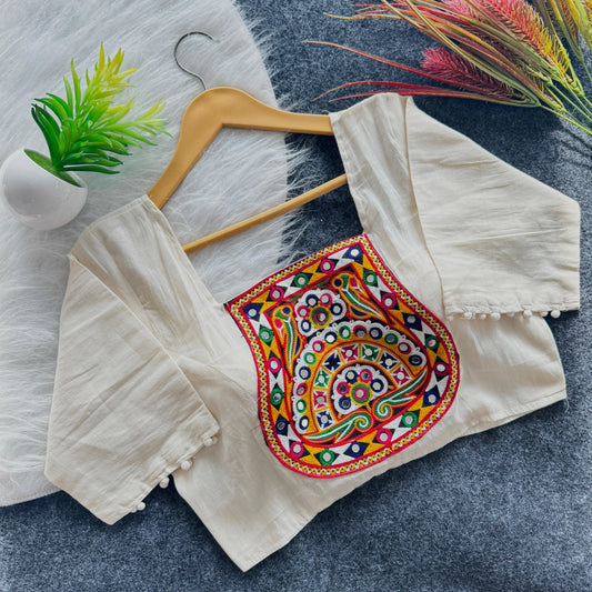 Beautiful embroidery work with mirror and kodi ready made blouse