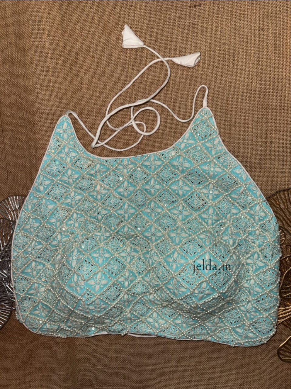 Elegant Spaghetti Strap Chikankari Bralette Closed High Neck Blouse – Soft Pastels