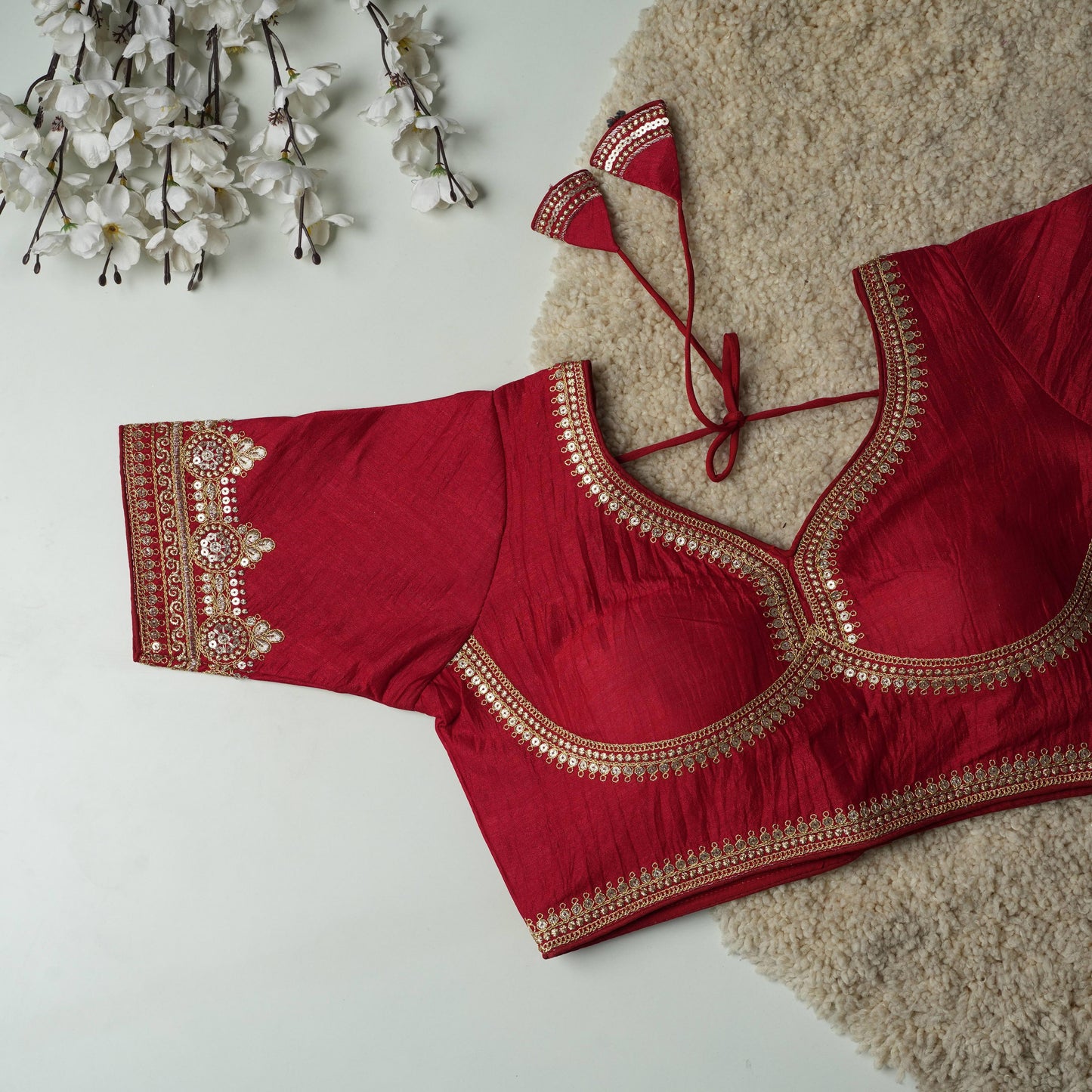 A beauty of golden embroidery work ready made blouse
