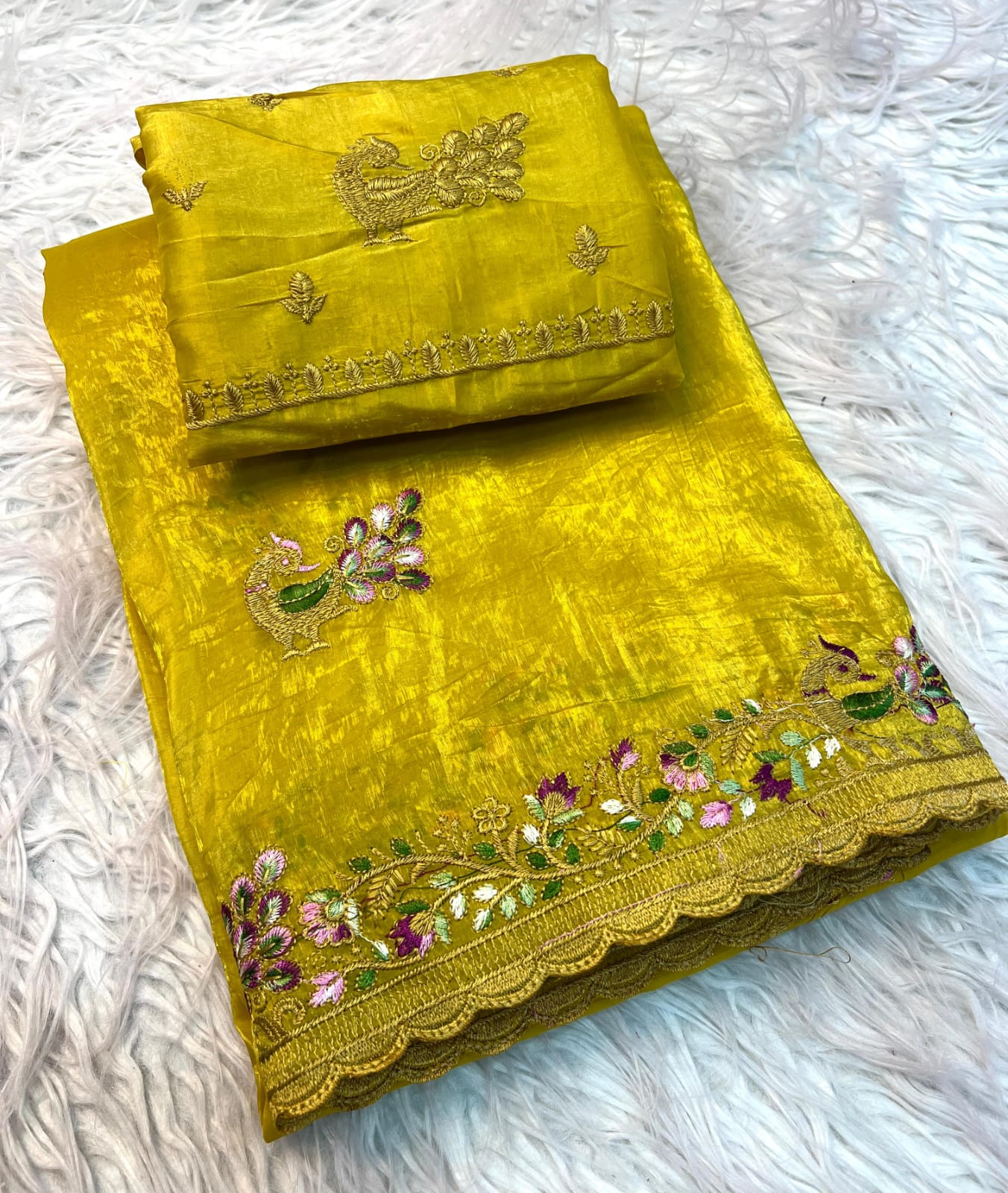Soft Gold Crush Fabric Saree