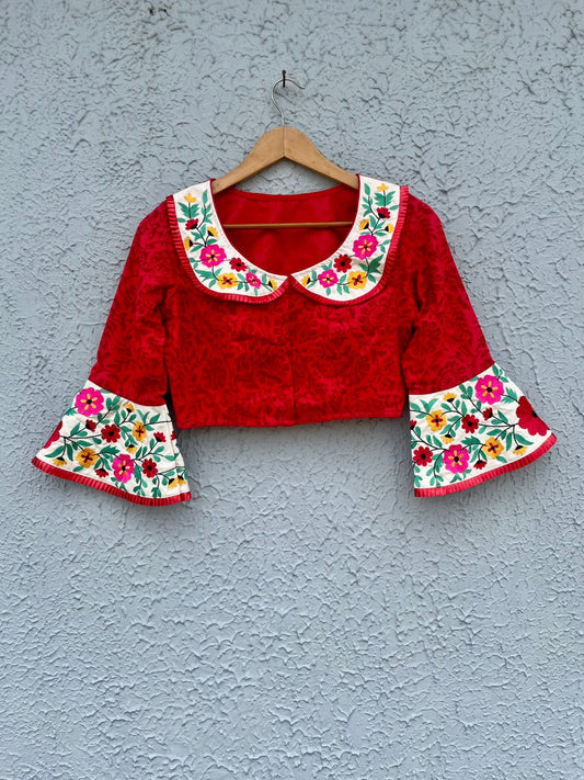 Embroidered collar and bell sleeve designer blouses