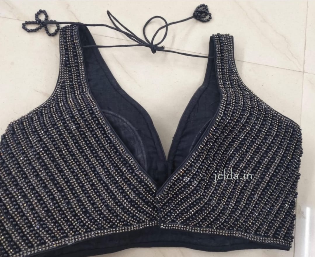Exclusive pearl work sweet heart neck - custom made blouses