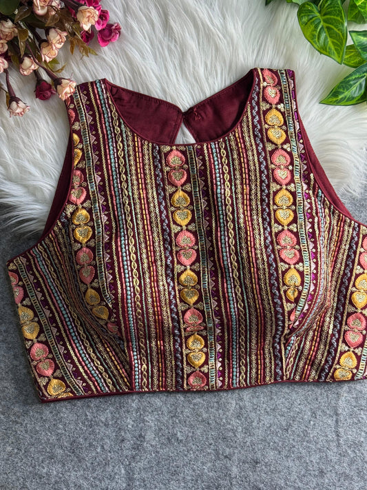 Heavy embroidery multi work boatneck ready made blouses