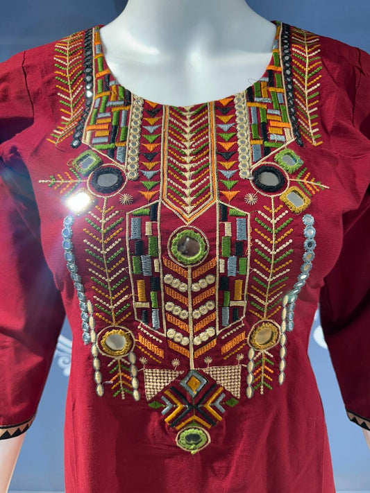 Cotton embroidery and mirror work salwar suit