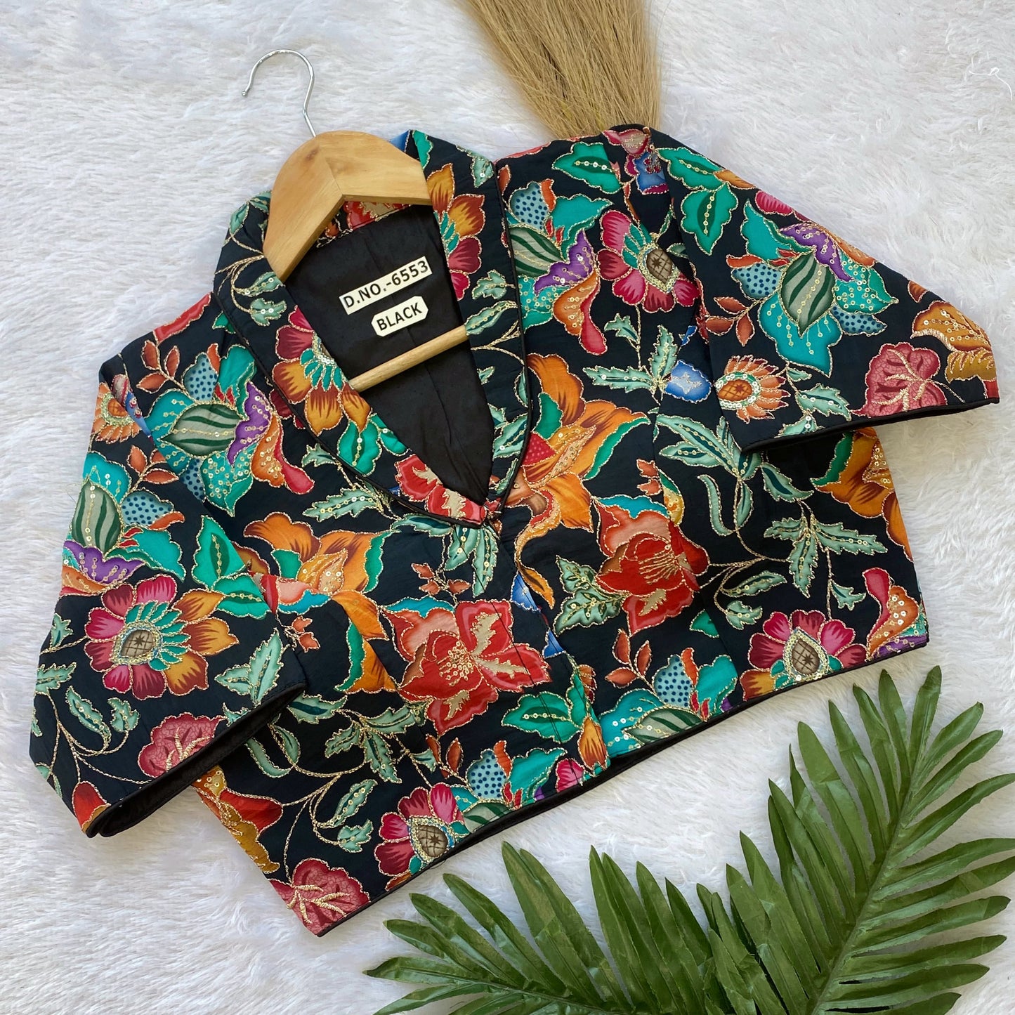 CREAP VISCOSE POJISAN PRINT EMBROIDERY READY MADE BLOUSE
