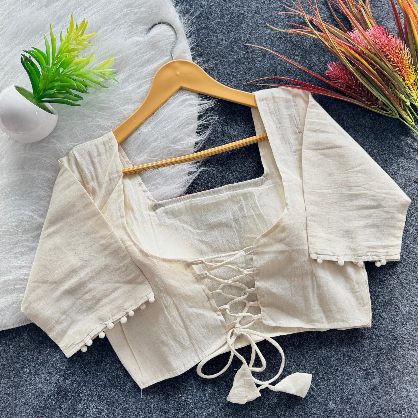 Beautiful embroidery work with mirror and kodi ready made blouse