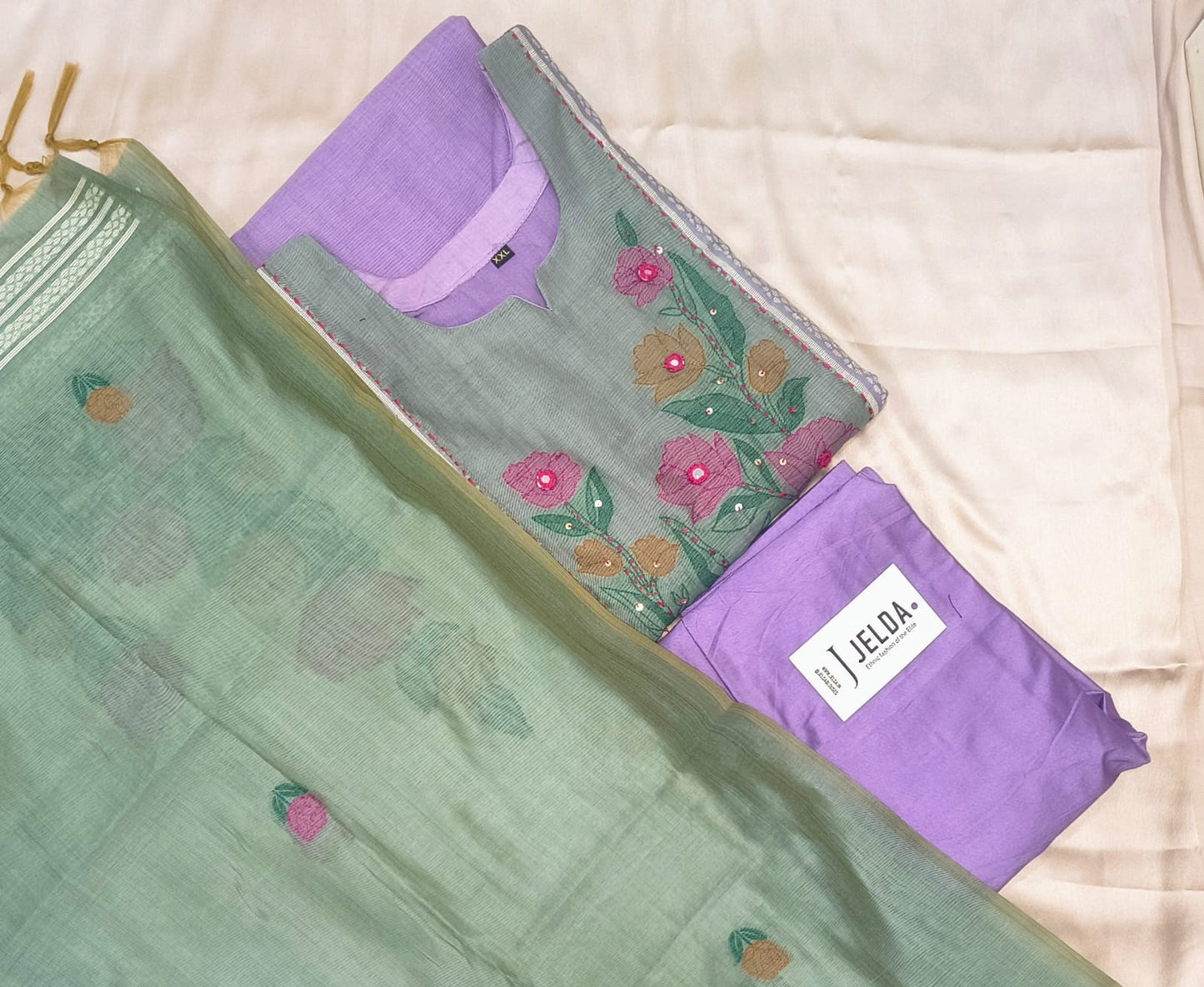 Cotton embroidery with lace work salwar suit