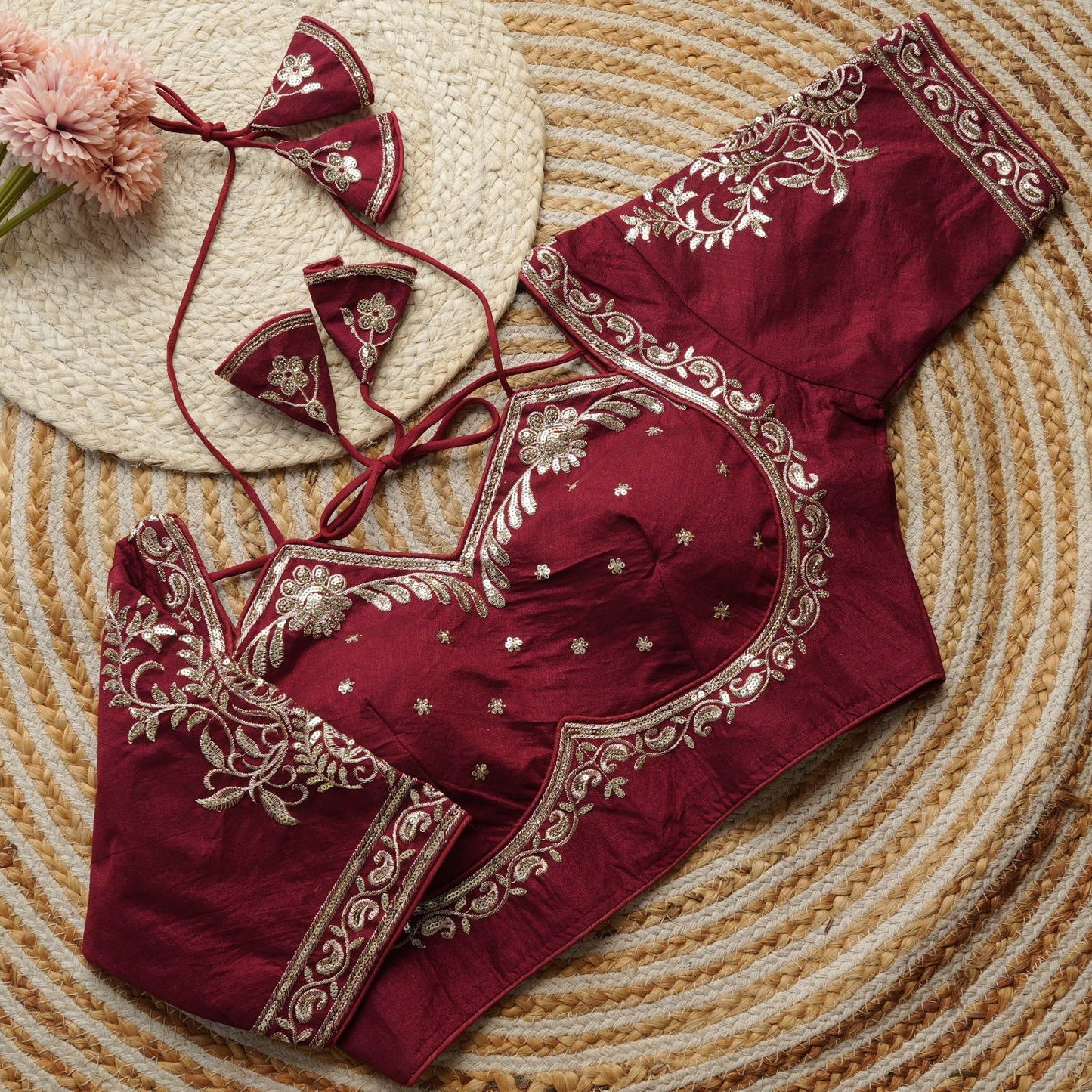 Beautiful golden embroidery work ready made blouses