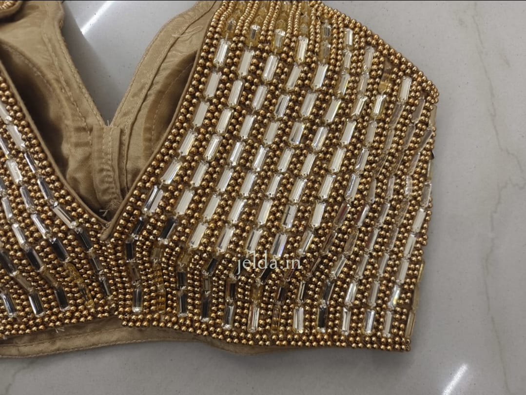 Exclusive golden beads and mirror work - custom made blouses
