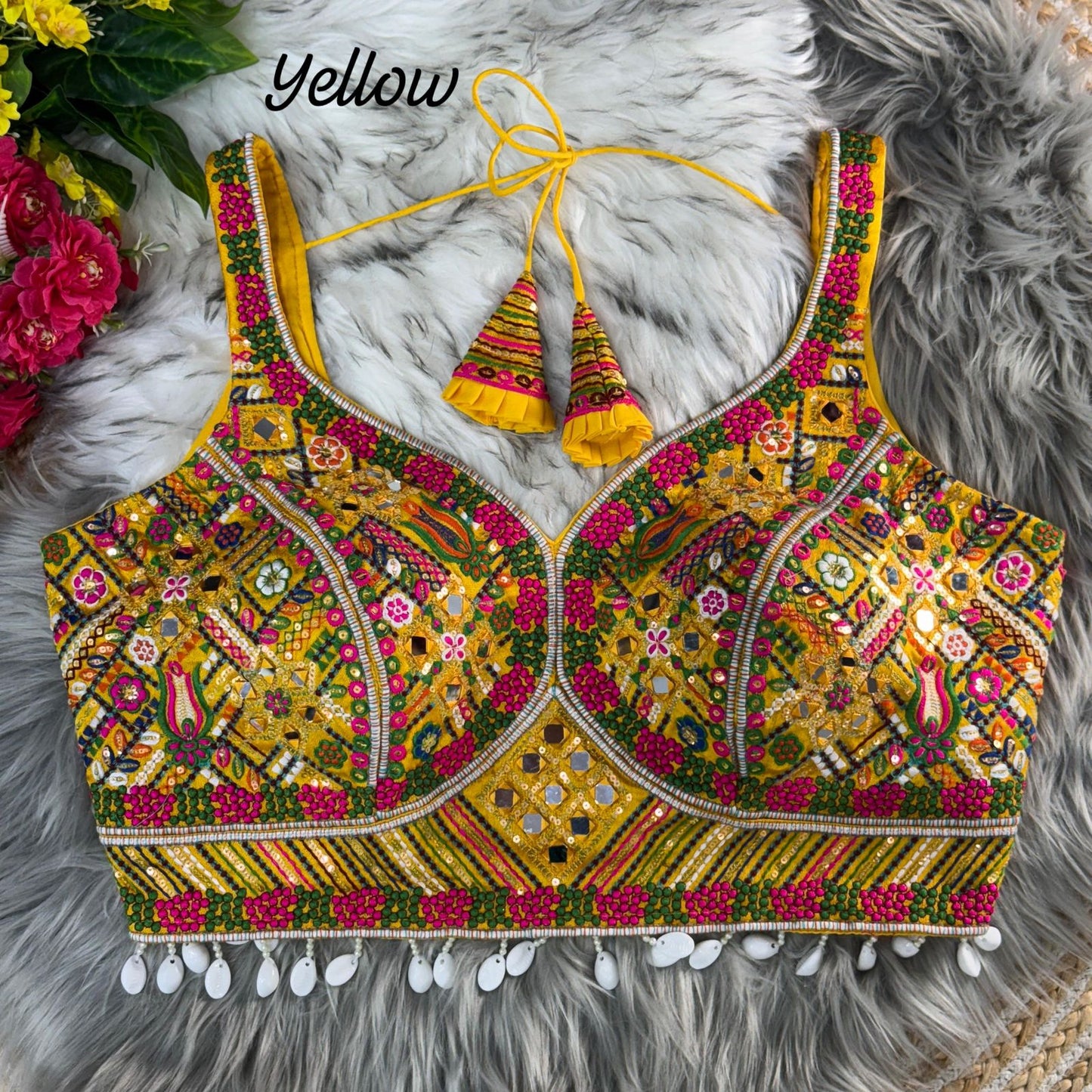 Fancy Design With Kaudi Lace Real Mirror Work - Premium ready made blouses