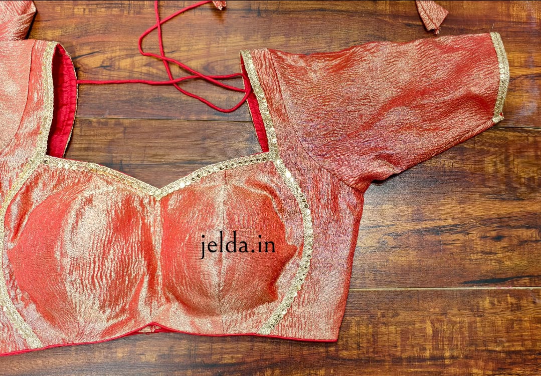 Cruss tissue fabric with lace work sleeve - custom made blouses