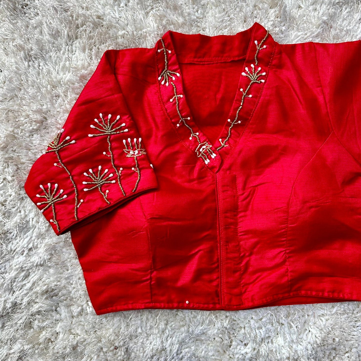 Beautiful handwork all over back and sleeves with designer handcrafted collar ready made blouse