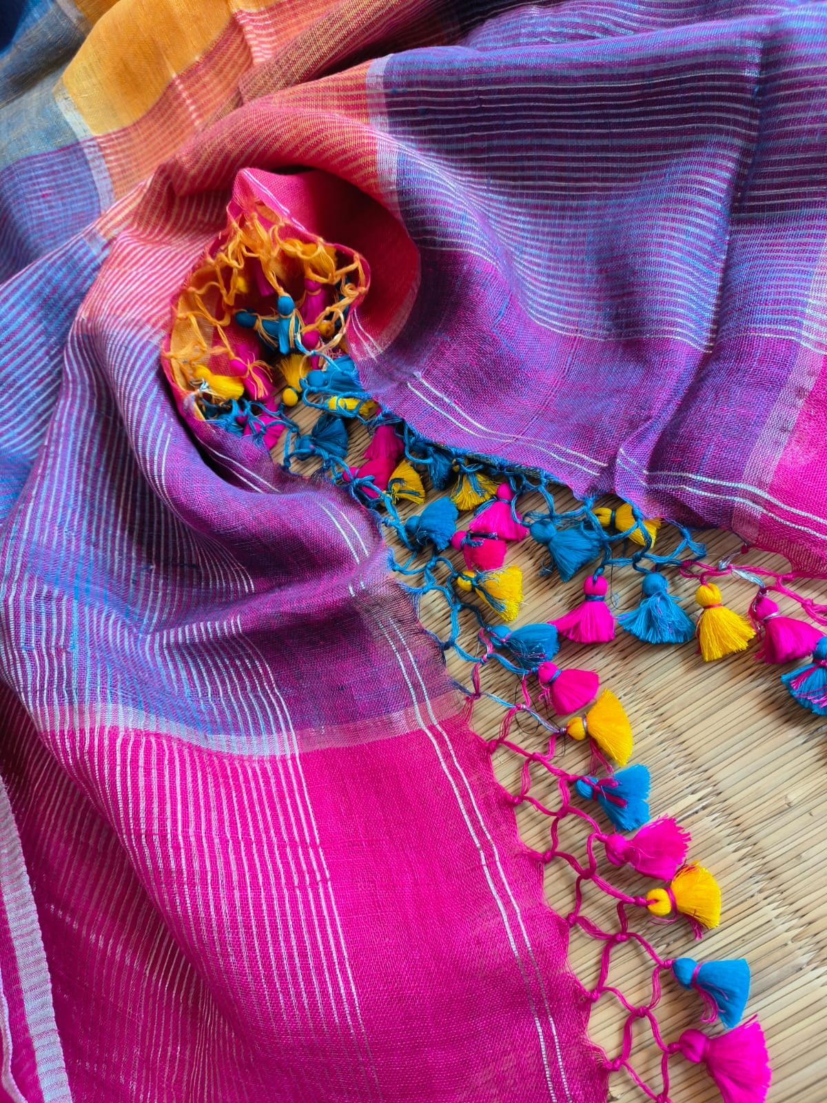 Pure multi colour linen by linen & zari sarees