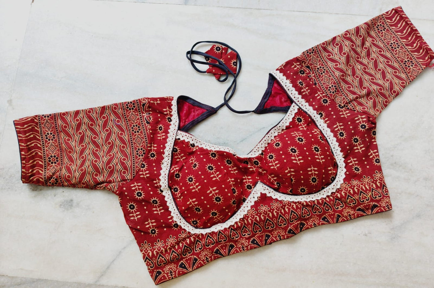 Ajrak Mumtaz With Lace Work - Premium Readymade Blouse
