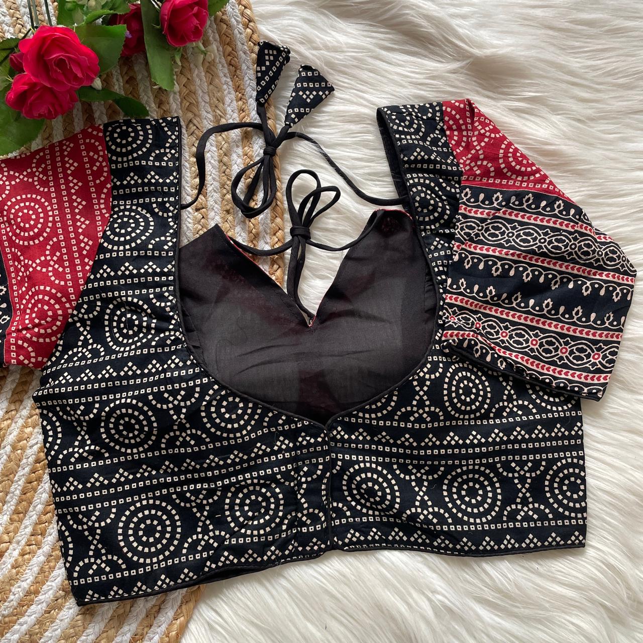 Pure ajrakh print cotton halter neck ready made blouse