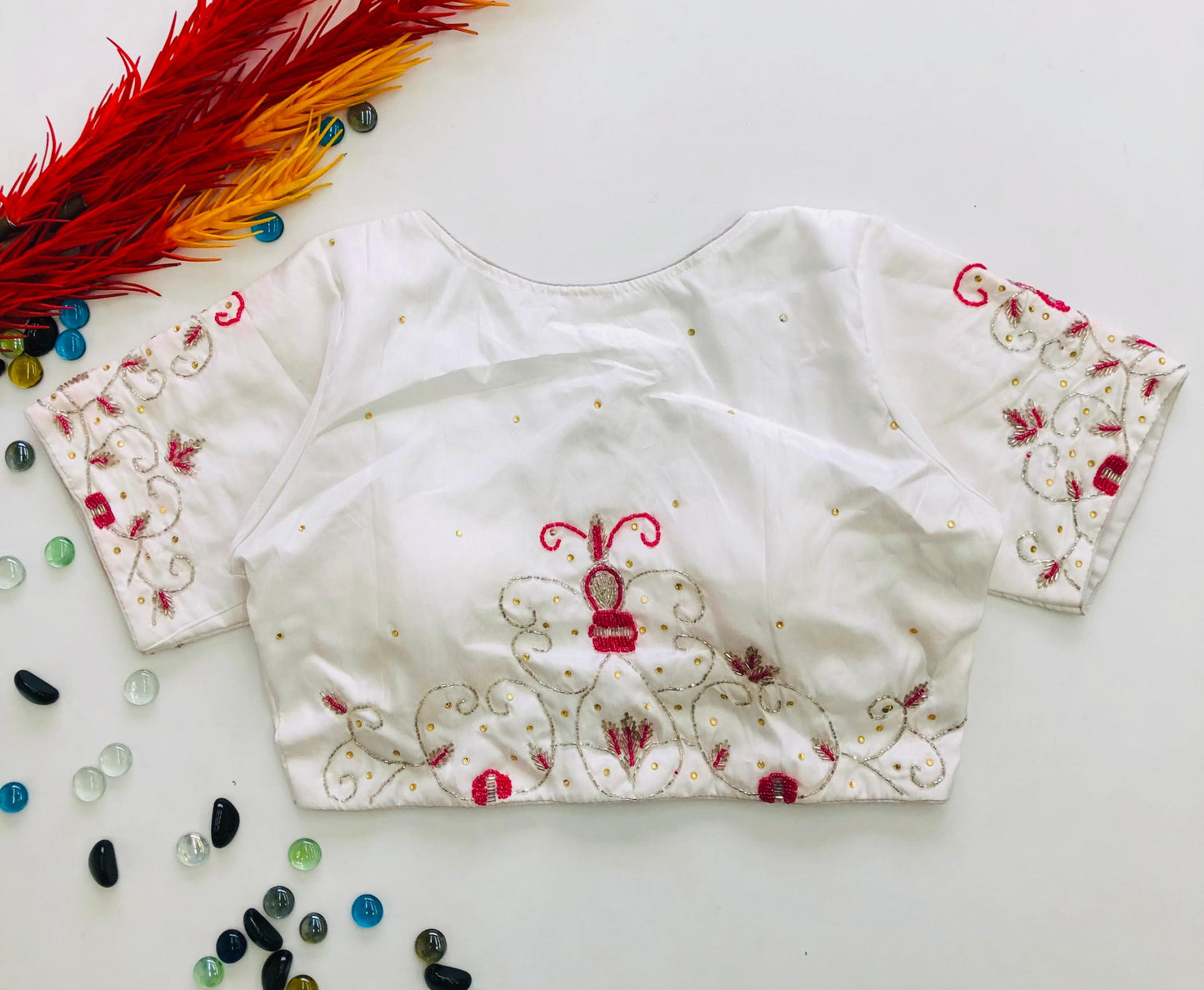 Beautiful handwork all over with pearl work ready made blouse
