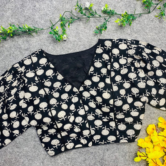 Pure ajrakh cotton boat neck ready made blouses