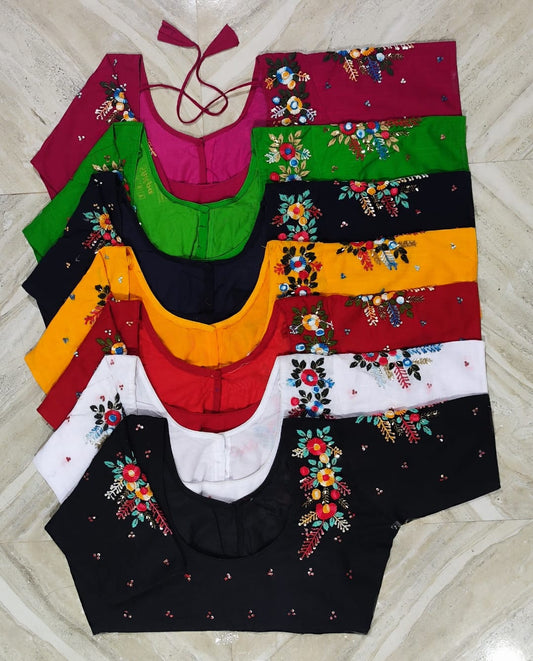 Cotton hand kundan work round ready made blouse