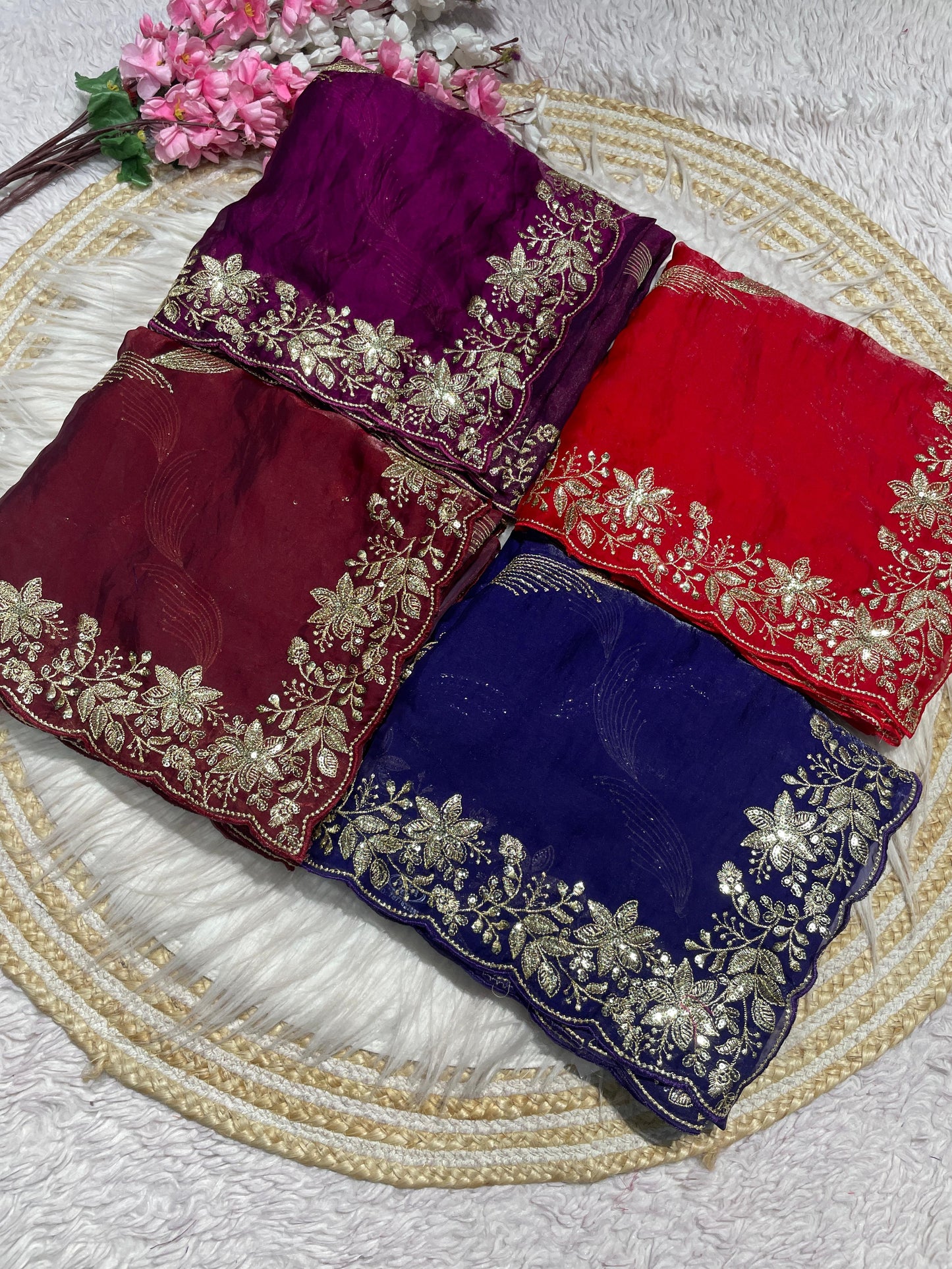 Fendy  Sattin embroidery work sarees