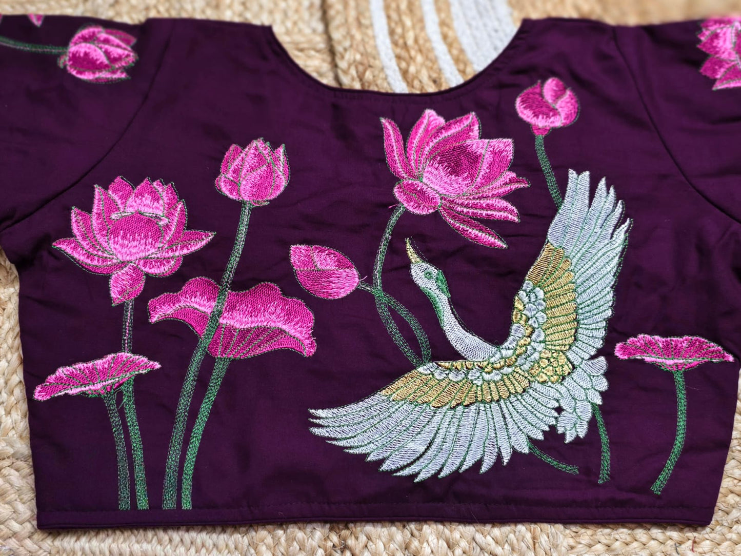 LOTUS BIRD MALAI COTTON EMBROIDERY READY MADE BLOUSE