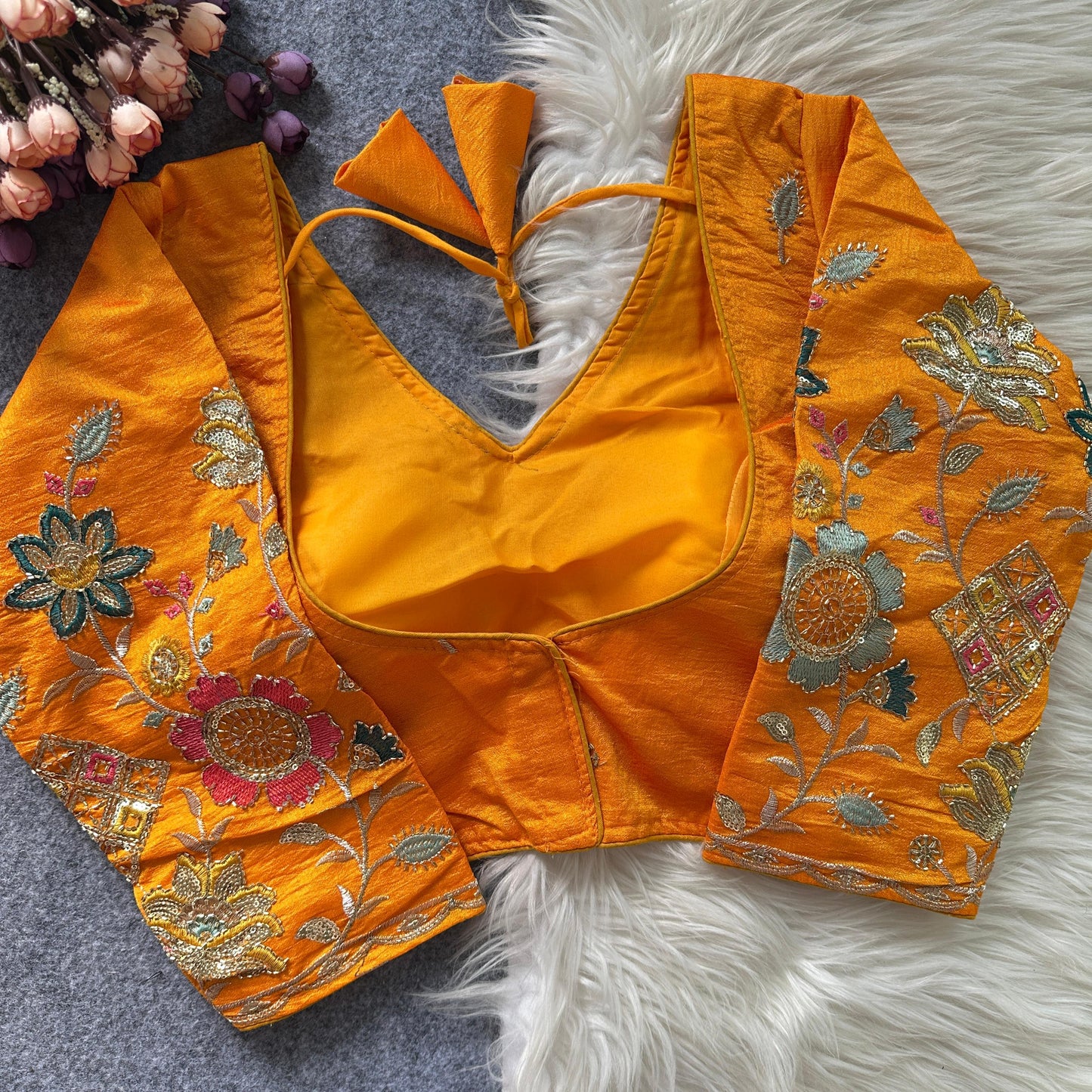 Presenting multi sequins work ready made blouse