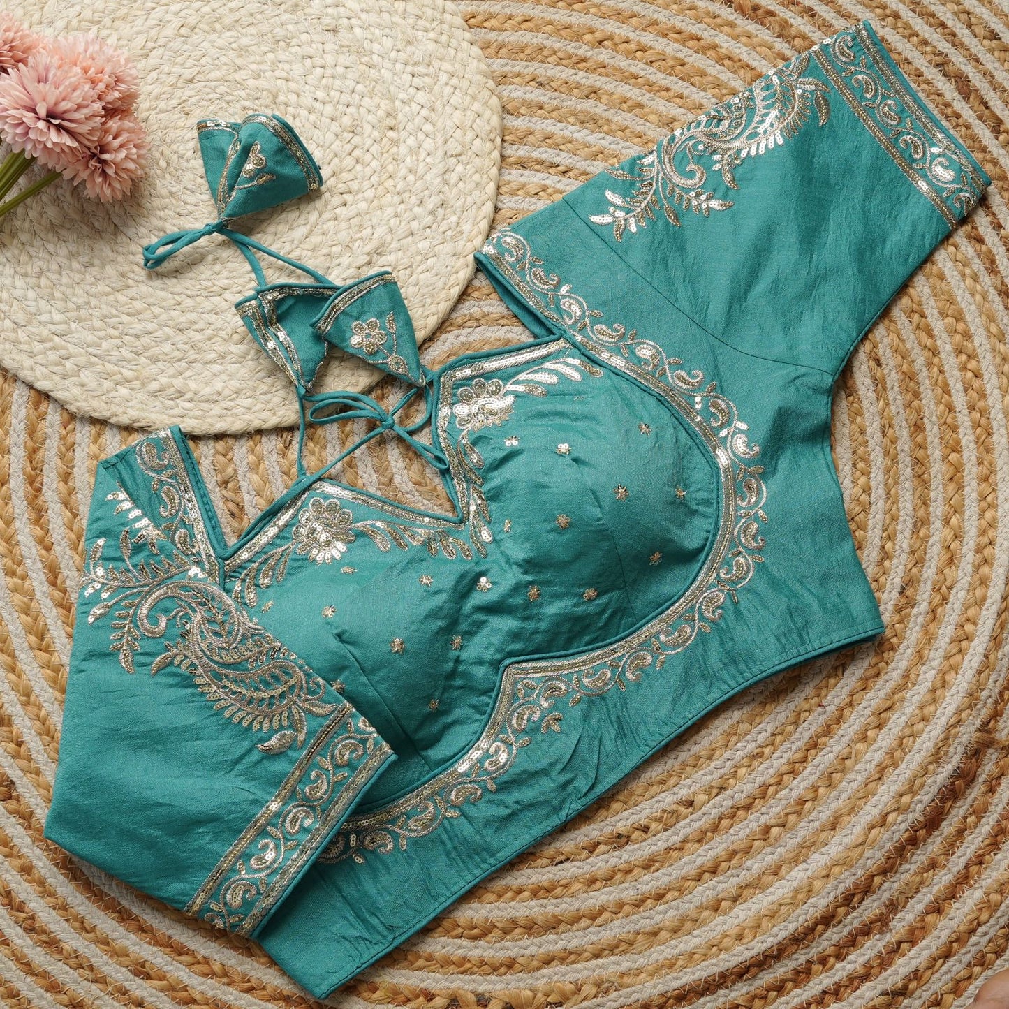 Beautiful golden embroidery work ready made blouses