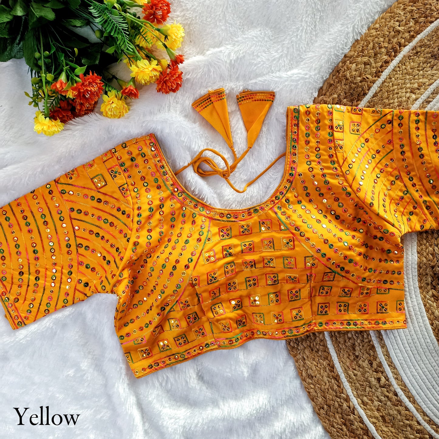 MULTY COLOUR THREADS WITH SEQUINS EMBROIDERY WORK FANCY - PREMIUM READY MADE BLOUSE