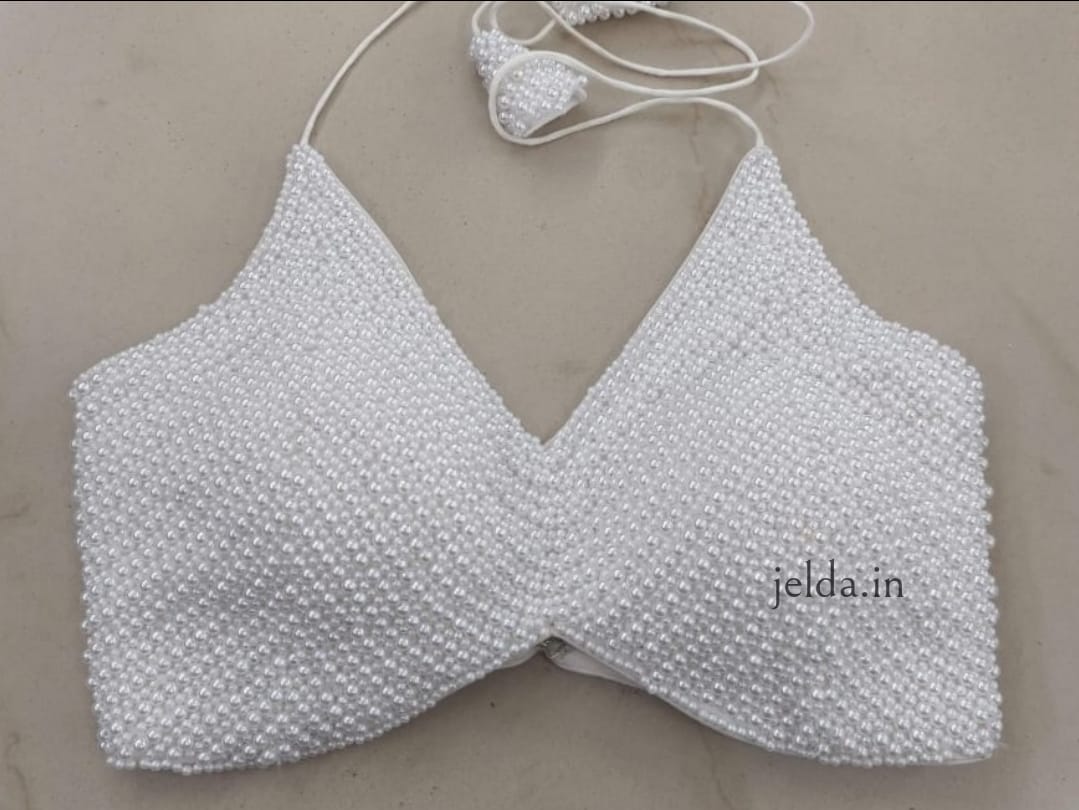 Exclusive pearl work v neck - custom made blouses