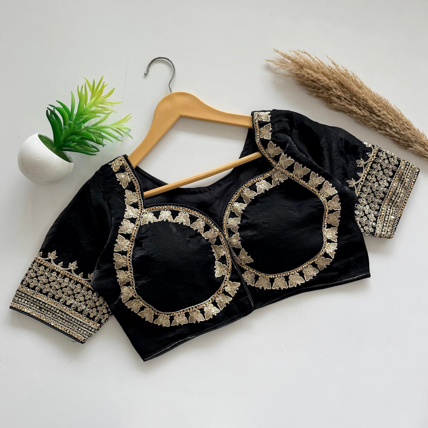 Beautiful embroidery cover with sequins and coding all over ready made blouse