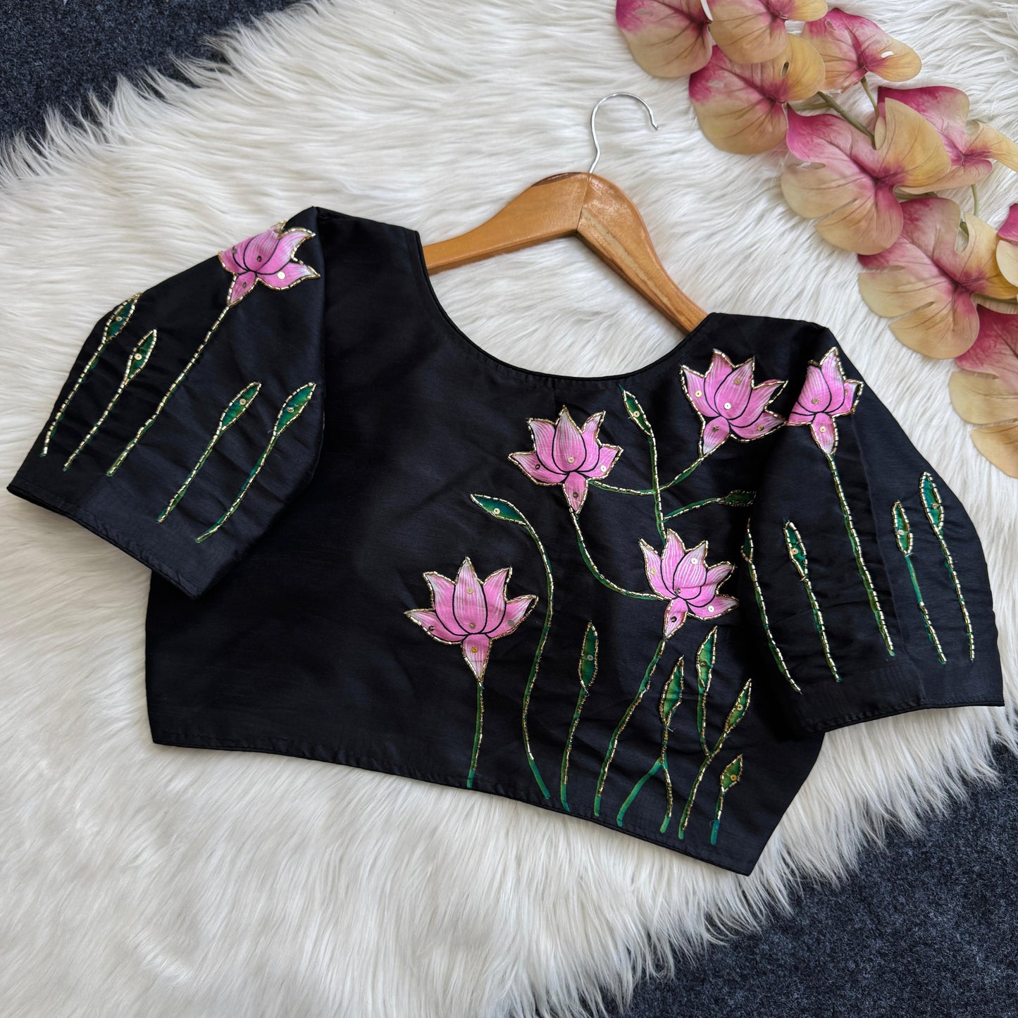 Pure silk fabric with Decent print all over ready made blouses
