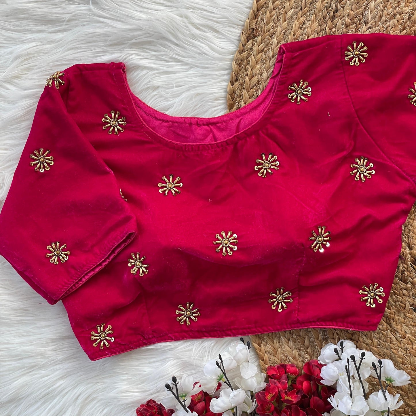 beautiful golden handwork work and sequins & hand thread work all over ready made blouse