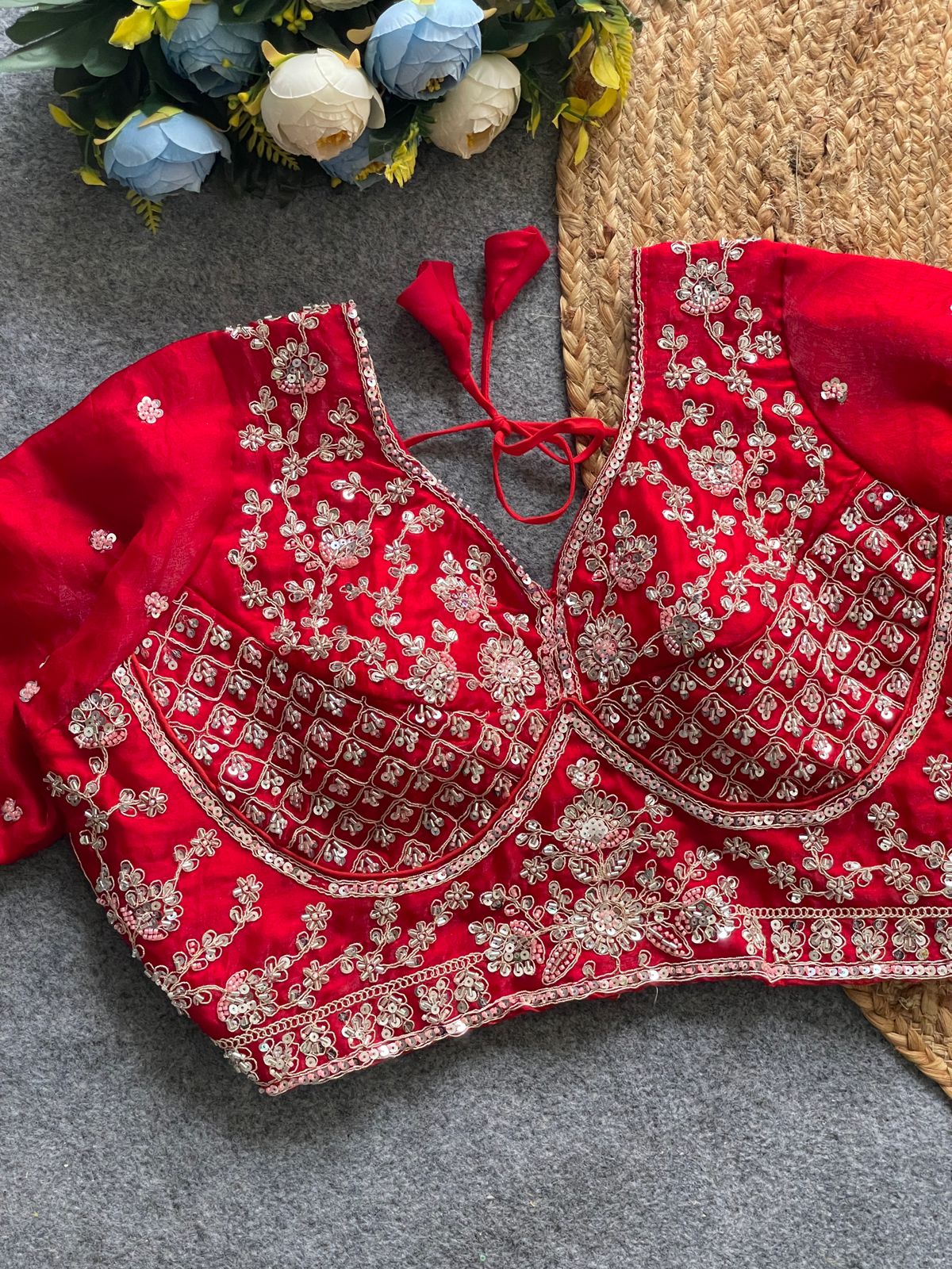 Beautiful heavy stars and beads work bridal ready made blouse
