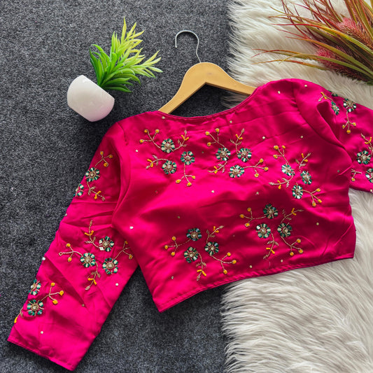 A beauty of golden handwork work with colourful thread and sequins all over ready made blouse