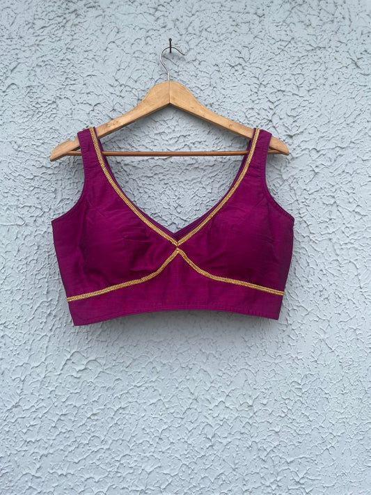 Raw silk with golden lace work designer blouses