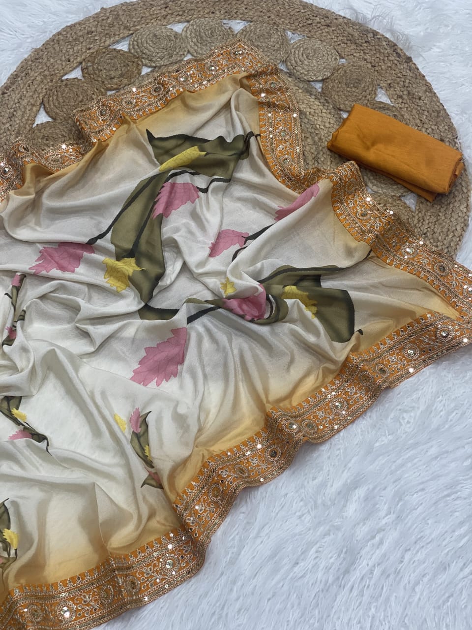 SOFT CHINNON WITH FLORAL DIGITAL PRINT SAREE