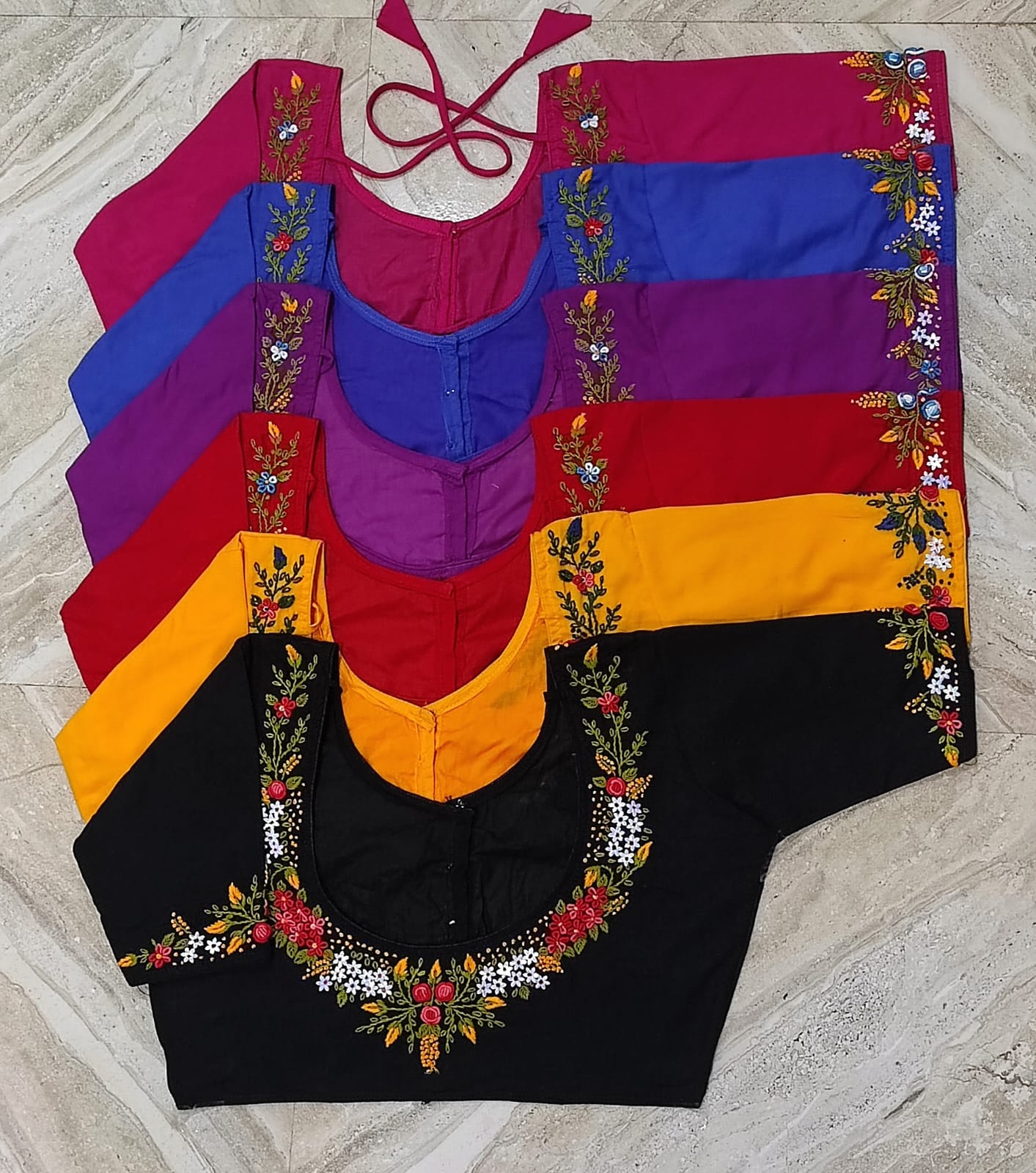 Cotton hand work round neck ready made blouse