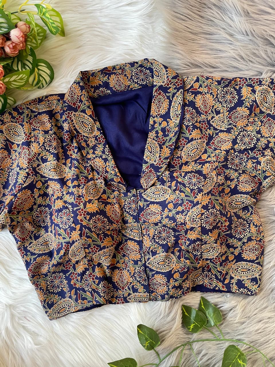 Pure cotton ajrakh ready made blouse