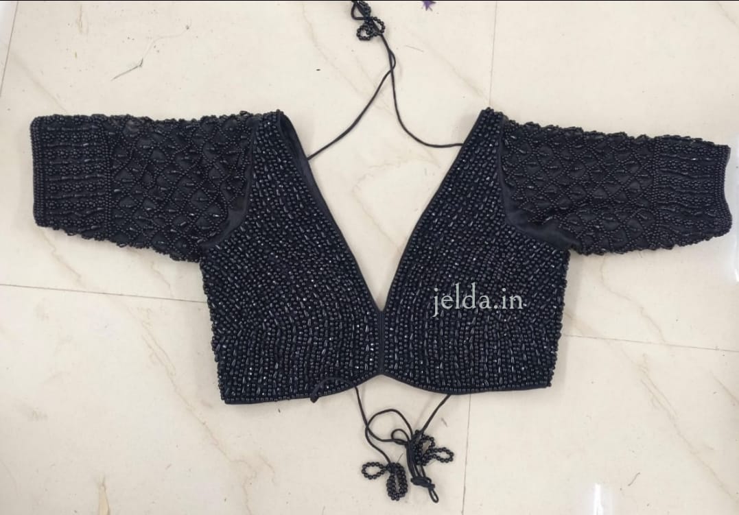 Exclusive pearl work deep v neck - custom made blouses